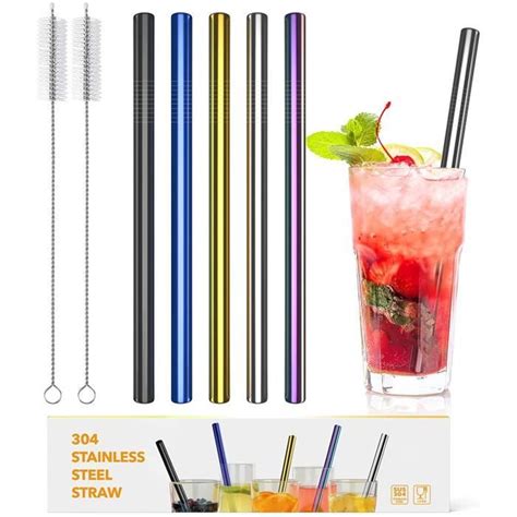 5pcs Paille Inox Bubble tea Paille Metal Réutilisable en 304 Acier