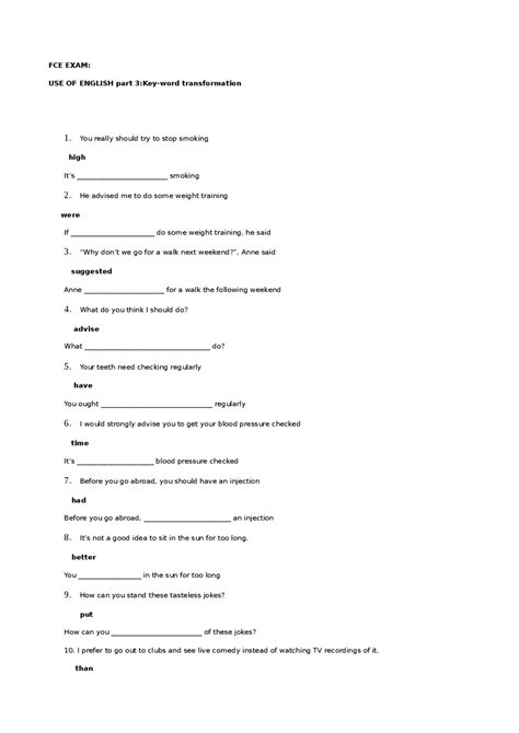 Transformation Sentences Docsity