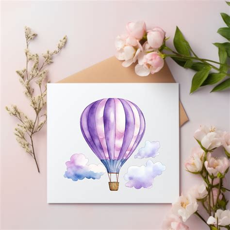 Watercolor Hot Air Balloon Baby Shower Invitation Nursery Clipart Retro Balloon Clipart