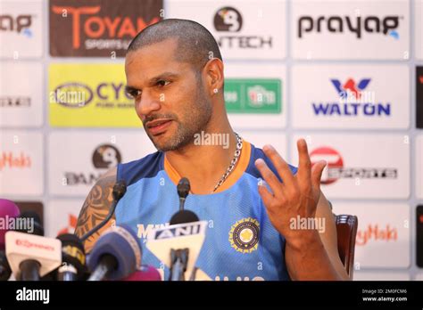 Indian Cricketer Shikhar Dhawan Attends Press Conference At The Sher E