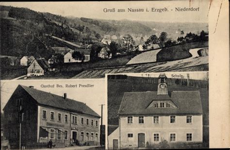 Ansichtskarte Postkarte Nassau Frauenstein Im Erzgebirge Schule Gasthof Niederdorf Inh