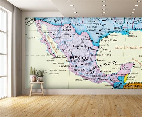 High Resolution Map of Mexico Wall Mural Wallpaper – Let's Print Big