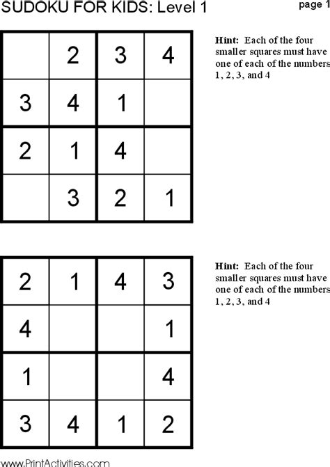 Free Kid Sudoku Puzzle: 4x4 | Kids: educational | Pinterest