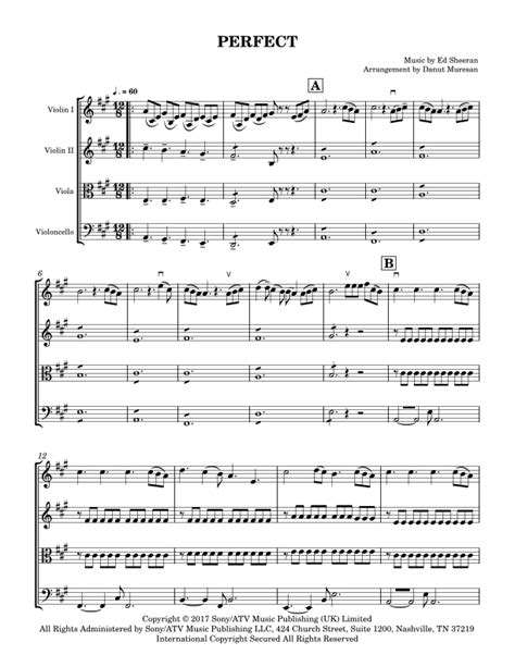 Perfect Sheet Music Ed Sheeran String Quartet