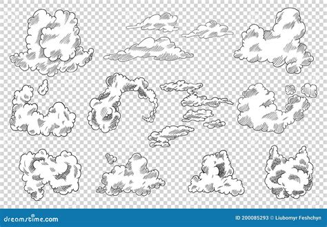 Hand Drawn Vector Clouds Set Vintage Retro Sky Design Engraved Sketch