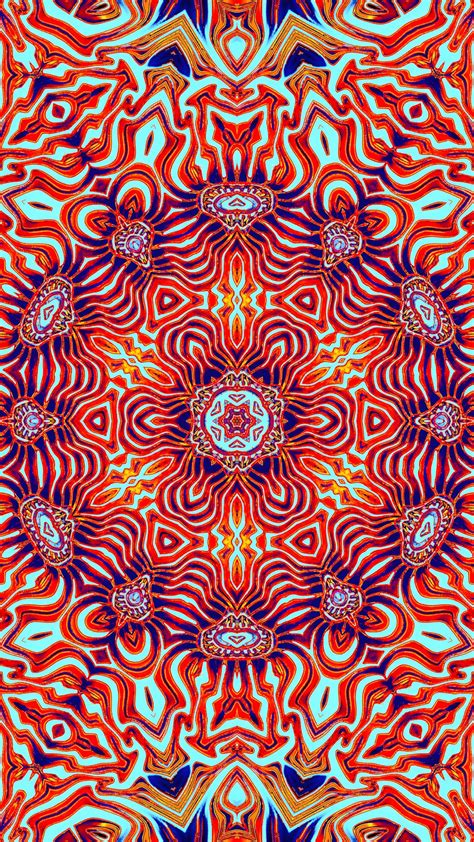 Red Orange Blue Art Pattern Fractal Kaleidoscope Shapes Abstraction