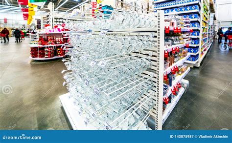 Wine Glasses Stand On The Shelves In A Large Supermarket Editorial Photography Image Of