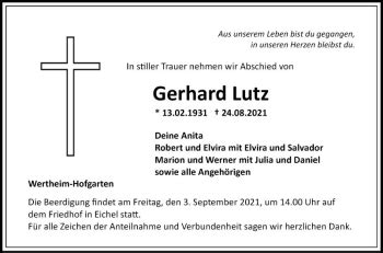 Traueranzeigen Von Gerhard Lutz Trauerportal Ihrer Tageszeitung