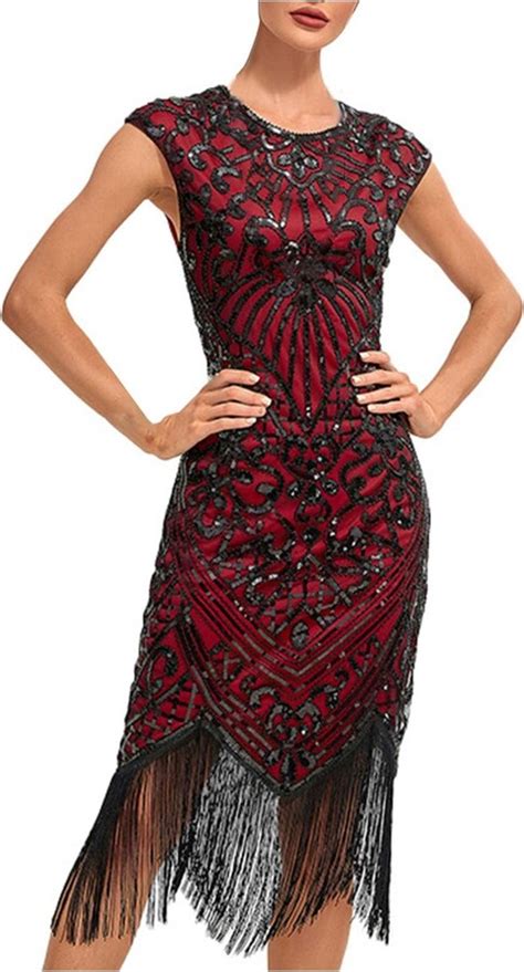 Amhomely Women S Flapper Dresses S V Neck Beaded Fringed Great