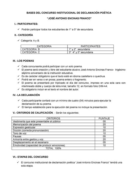 Bases DEL Concurso Declamacion BASES DEL CONCURSO INSTITUCIONAL DE