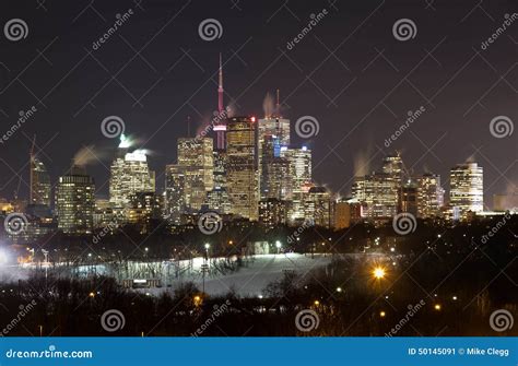 Downtown Toronto At Night In The Winter Stock Image Image Of Scene