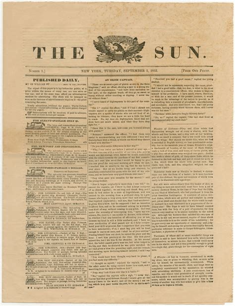 (Newspaper): The Sun. Number 1. New York. September 3, 1833: Near Fine ...