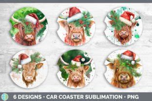 Christmas Highland Cow Car Coaster Sub Graphic By Enliven Designs