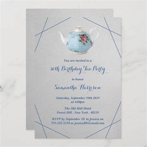 Elegant Teapot Birthday Tea Party Invitation Zazzle Tea Party