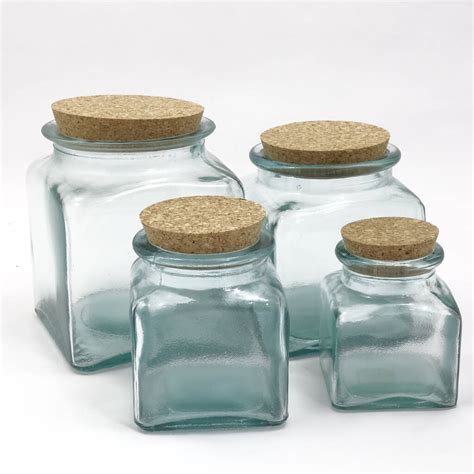 Recycled Glass Storage Jars Square Cork Lids Set By The Recycled Glassware Co