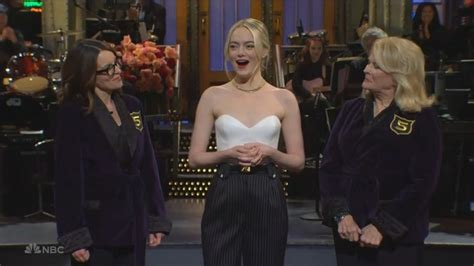 Emma Stone 'SNL' Monologue: Tina Fey, Candice Bergen Give Five-Timers ...