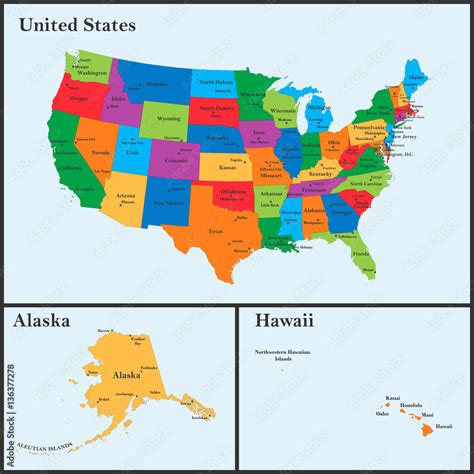 The detailed map of the USA including Alaska and Hawaii. The United ...