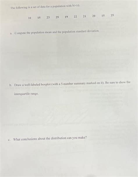 Solved The following is a set of data for a population with | Chegg.com 