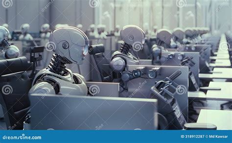 Ai Robots At Work In A Modern Technology Office Ai Generated Editorial
