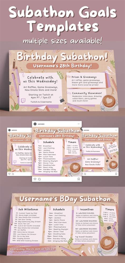 Twitch Subathon Goals Twitch Subathon Template Coffee Warm Comfy