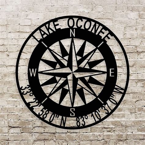 Nautical Compass Rose Metal Wall Art With Gps Coordinates Etsy