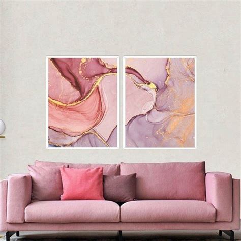 Atual Conjunto De Quadros Decorativos Marmorizado Rosa E Roxo