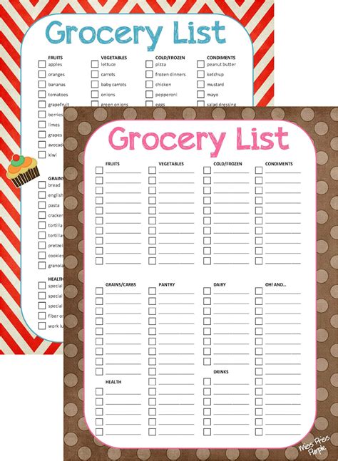 Shopping Grocery List Free Printable