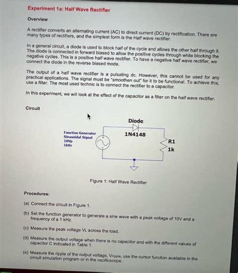Solved Experiment A Half Wave Rectifier Overview A Chegg