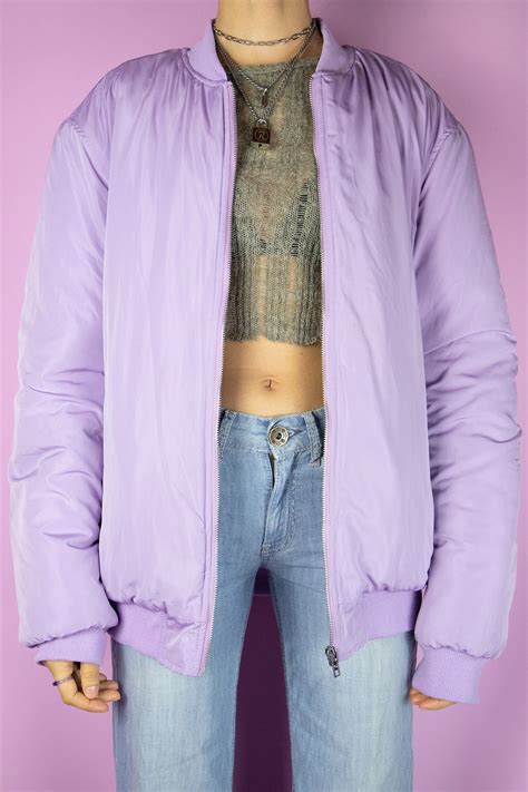 00s Y2k Lilac Bomber Jacket Pastel Purple Puffer Padded Coat Etsy Uk