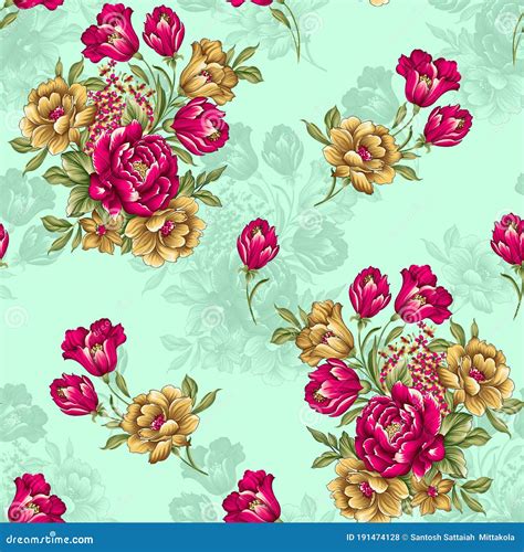 Beautiful Floral Textile Design Seamless Pattern And Flower With