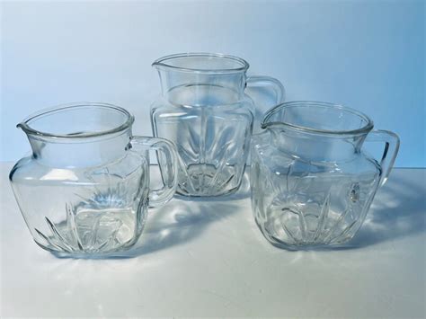 3 Vintage Federal Glass Sunburst Pitchers Etsy