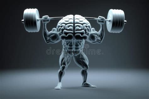 Human Brain Made Of Steel Lifting A Heavy Dumbbell Mind Training