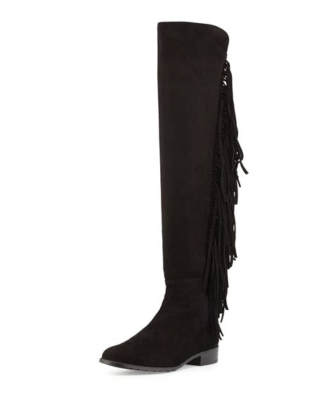 Stuart Weitzman Mane Fringed Over The Knee Suede Boots In Pink Lyst