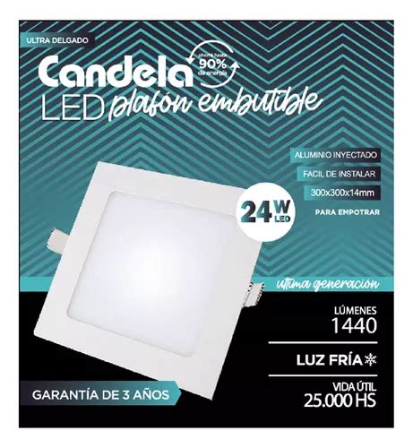 5 Plafones Led Cuadrados Embutir 24w Luz Fría Candela 7258