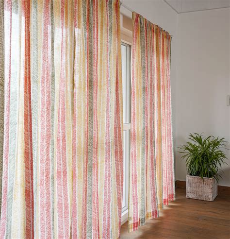 Buy Vibrant Chevron Stroke Slub Sheer Cotton Curtain Thoppia