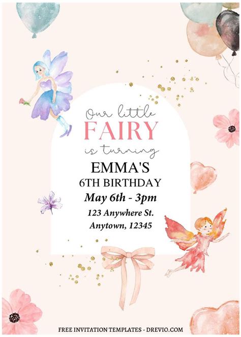 Free Editable PDF Pretty Garden Fairy Birthday Invitation Templates