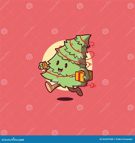 Cute Christmas Tree Character Vector Illustration Stock Illustration