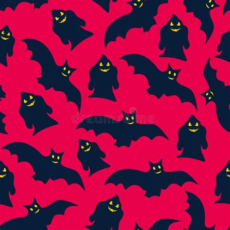 Halloween Seamless Pattern Ghosts Bats Halloween Background With