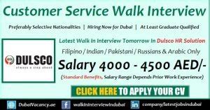 Dulsco Customer Service Jobs Dubai New Walk In Interview