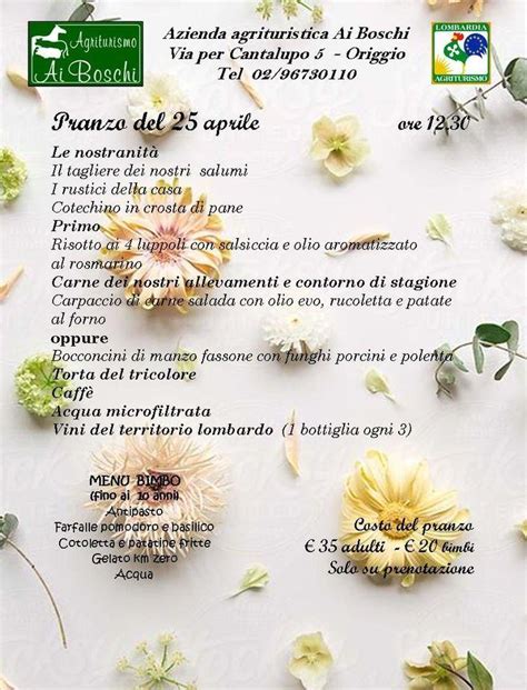 Menu Da Agriturismo Ai Boschi Ristorante Origgio