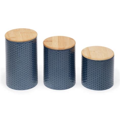 Home Basics Honeycomb 3 Piece Ceramic Canister Set Navy 1 Unit