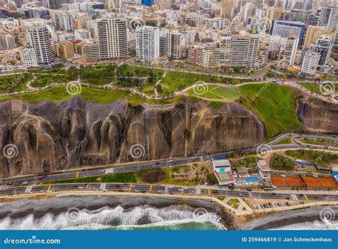 Aerial View Of The Miraflores Town Cliff And The Costa Verde High Way