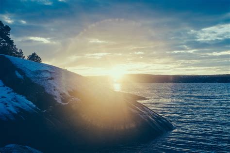 Bildet Landskap Hav Kyst Vann Horisont Vinter Sky Sol