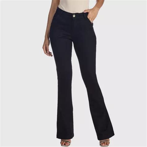 Calça Flare Feminina Boca De Sino Cintura Alta Elastano