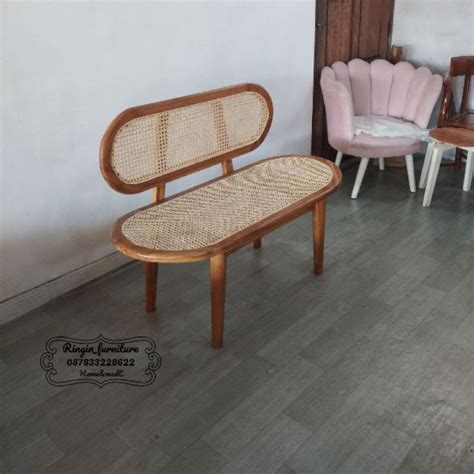 Jual Bangku Rotan Kekinian Minimalis Kayu Jati Aesthetic Scandanavian