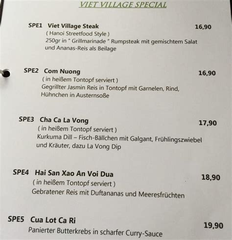 Menu At Viet Village Restaurant Pasing Munich