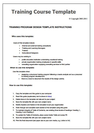 Training Course Templates Free Printable Word Pdf Formats