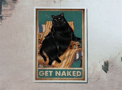 Black Cat Poster Cat Get Naked Poster Retro Cat Wall Art Etsy UK