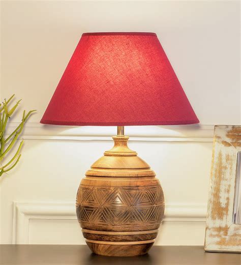 Buy Humphry Maroon Cottan Fabric Shade Night Lamp With Wood Base At 52