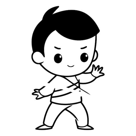 Niño tirando de una cinta de karate personaje de dibujos animados